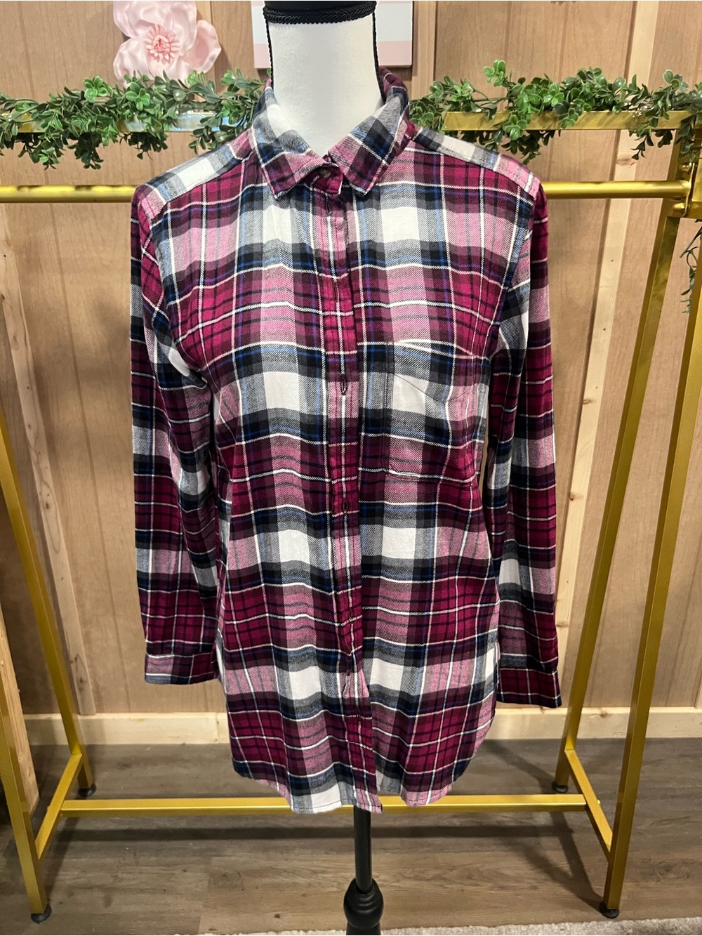 Women’s Burgundy Plaid Shirt